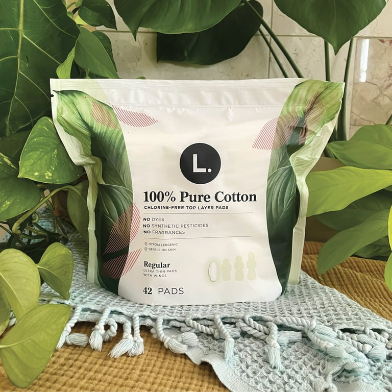 L. Ultra Thin Pads, Super Absorbency, 42 Ct, 100% Pure Cotton Top Layer 