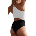 thumbnail image 2 of Langwyqu Solid Color Women One Shoulder Hollow-Out Swimsuit Bathing Suit, 2 of 5