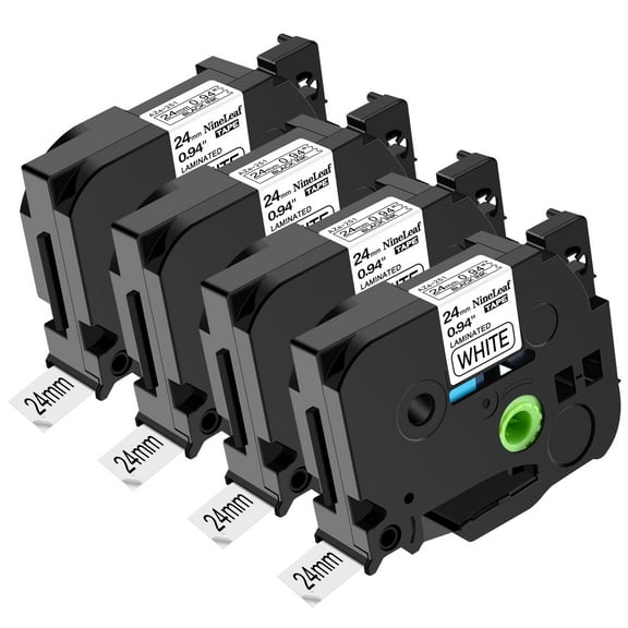 NineLeaf 4 Pack Compatible for Brother P-touch TZe-251 TZe251 TZ-251 TZ251 24mm 1 Inch White Laminated Label Tape 0.94" x 26.2 ft