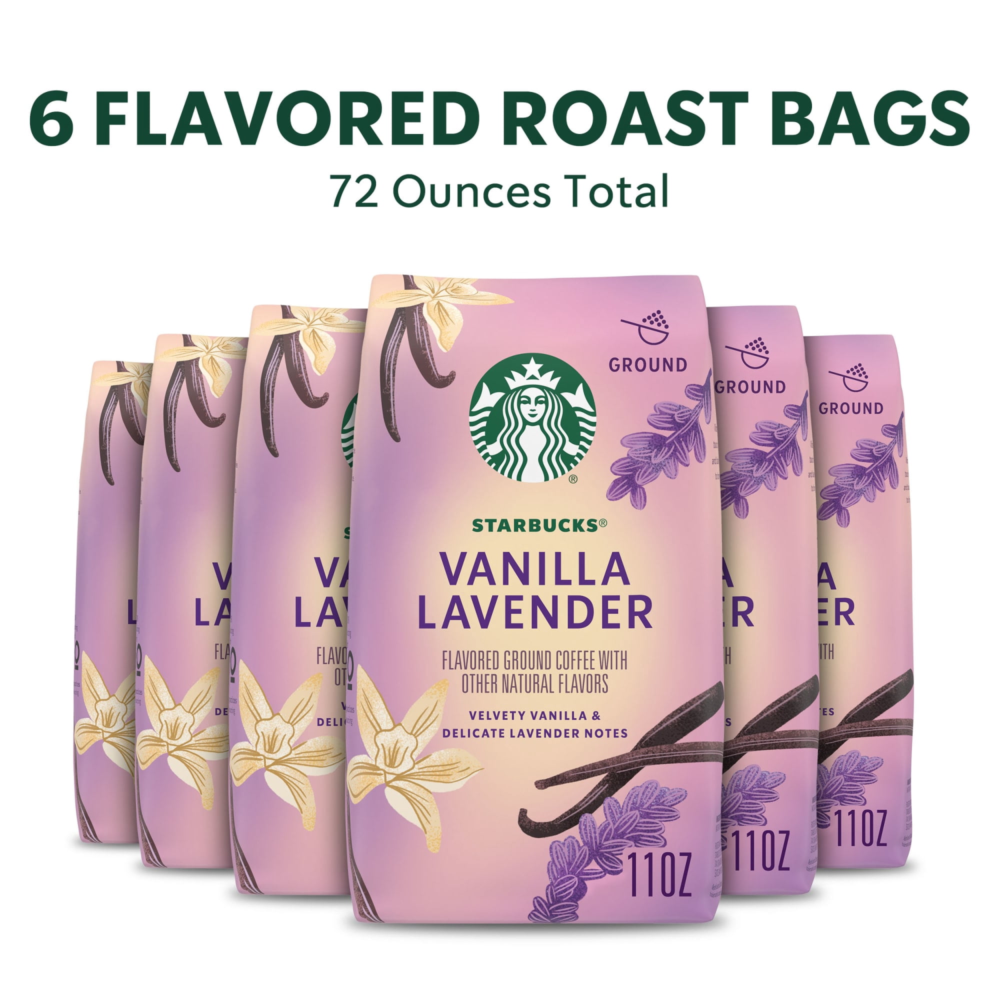 (6 pack) Starbucks Vanilla Lavender, Hot or Iced Coffee, Flavored Ground Coffee, 11 oz
