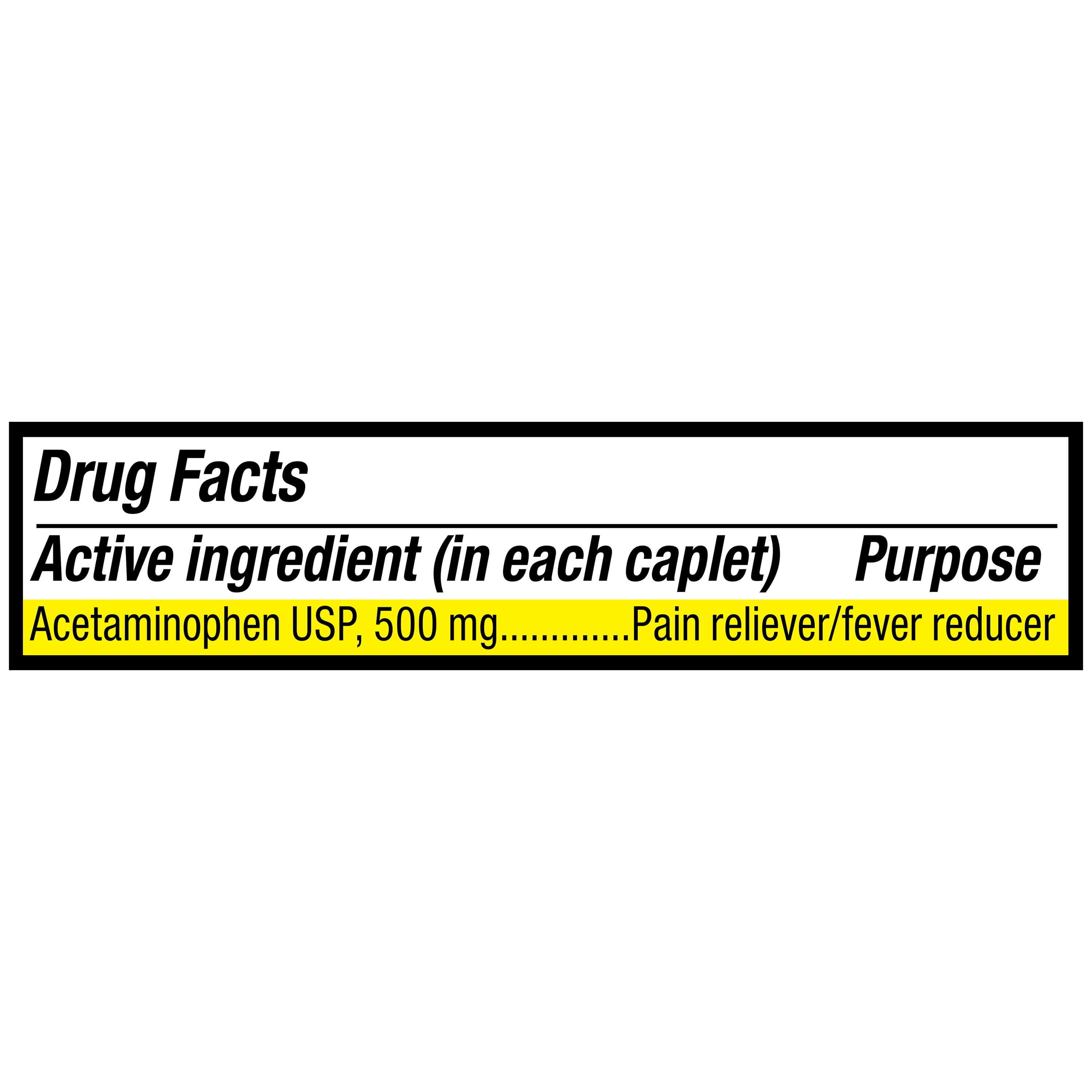(3 pack) Equate Extra Strength Pain Reliever Acetaminophen Caplets, 500mg, Pain Reliever/Fever Reducer, 100 Count