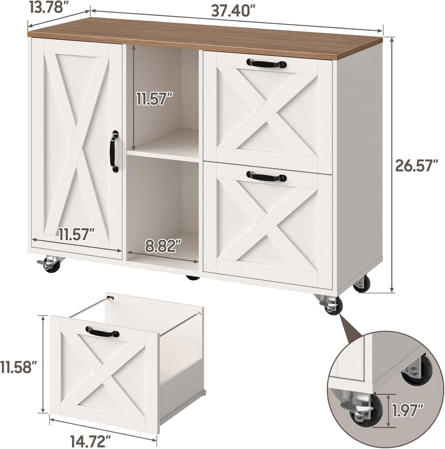 Vabches 2 Drawer Lateral File Cabinet,Mobile Wood office Cabinet for Home Office,Printer Stand with Open Storage Shelves.