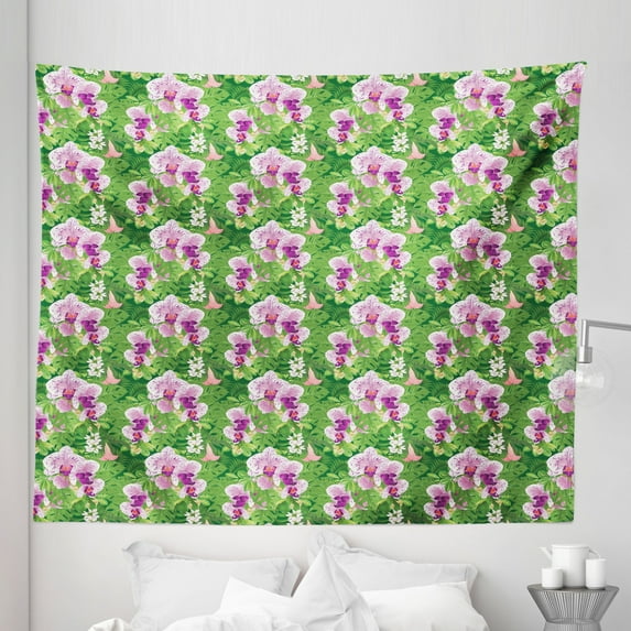 Philodendron Tapestry, Vivid Tropical Phalaenopsis Flowers Monstera Leaves, Fabric Wall Hanging Decor for Bedroom Living Room Dorm, 5 Sizes, Dark Magenta Blush, by Ambesonne