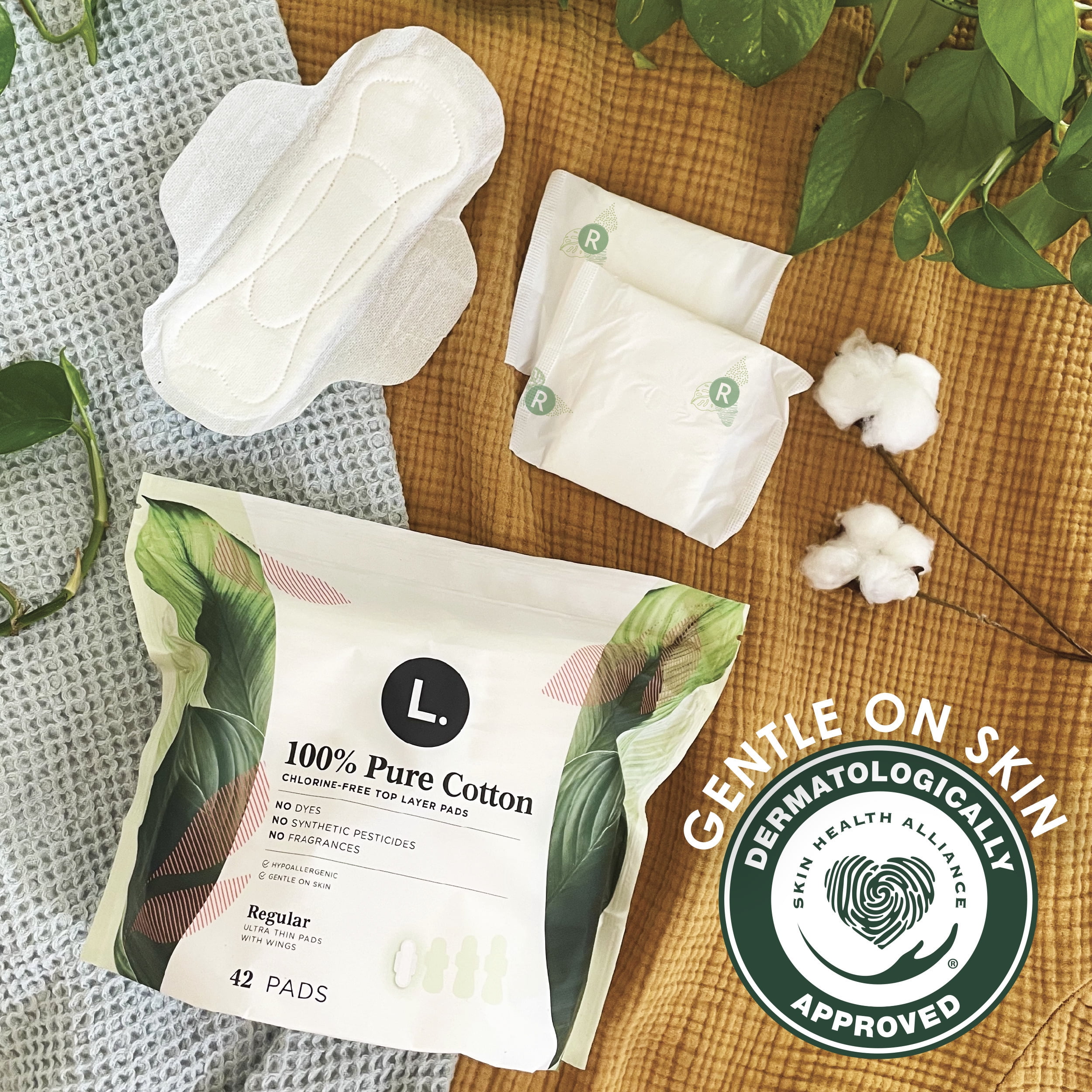 L. Ultra Thin Pads, Super Absorbency, 42 Ct, 100% Pure Cotton Top Layer