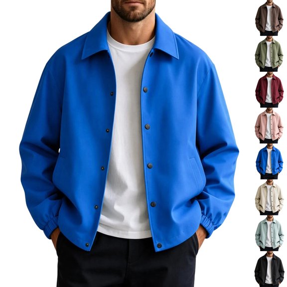 FRSASU Men's Casual Coach Jacket Snap Button Closure Collared Loose Fit Lightweight Windbreaker Outerwear Wine