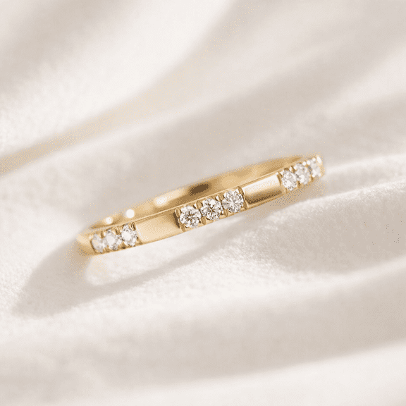 Jewelerix Vermeil 14K Yellow Gold Moissanite Diamond Band Ring, Minimalist Stackable Wedding Anniversary Ring for Women, Valentine's Gift for Her