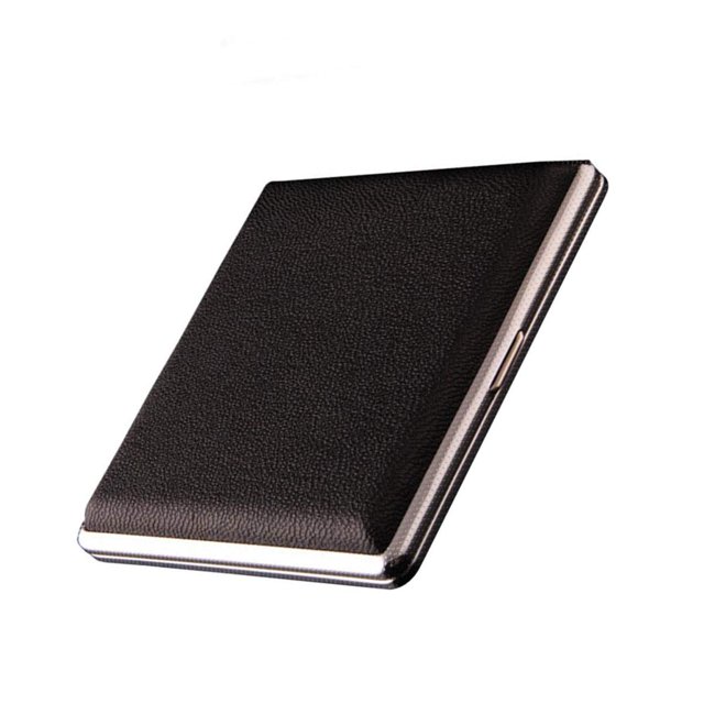 Pitillera, 1 pitillera para liar cigarrillos en cuero y metal - Capacidad para 20 cigarrillos