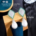 thumbnail image 5 of Unique Mirco Pave Silver Plated CZ Green Long Rhombus Pearl Dangle Drop Earrings, 5 of 9