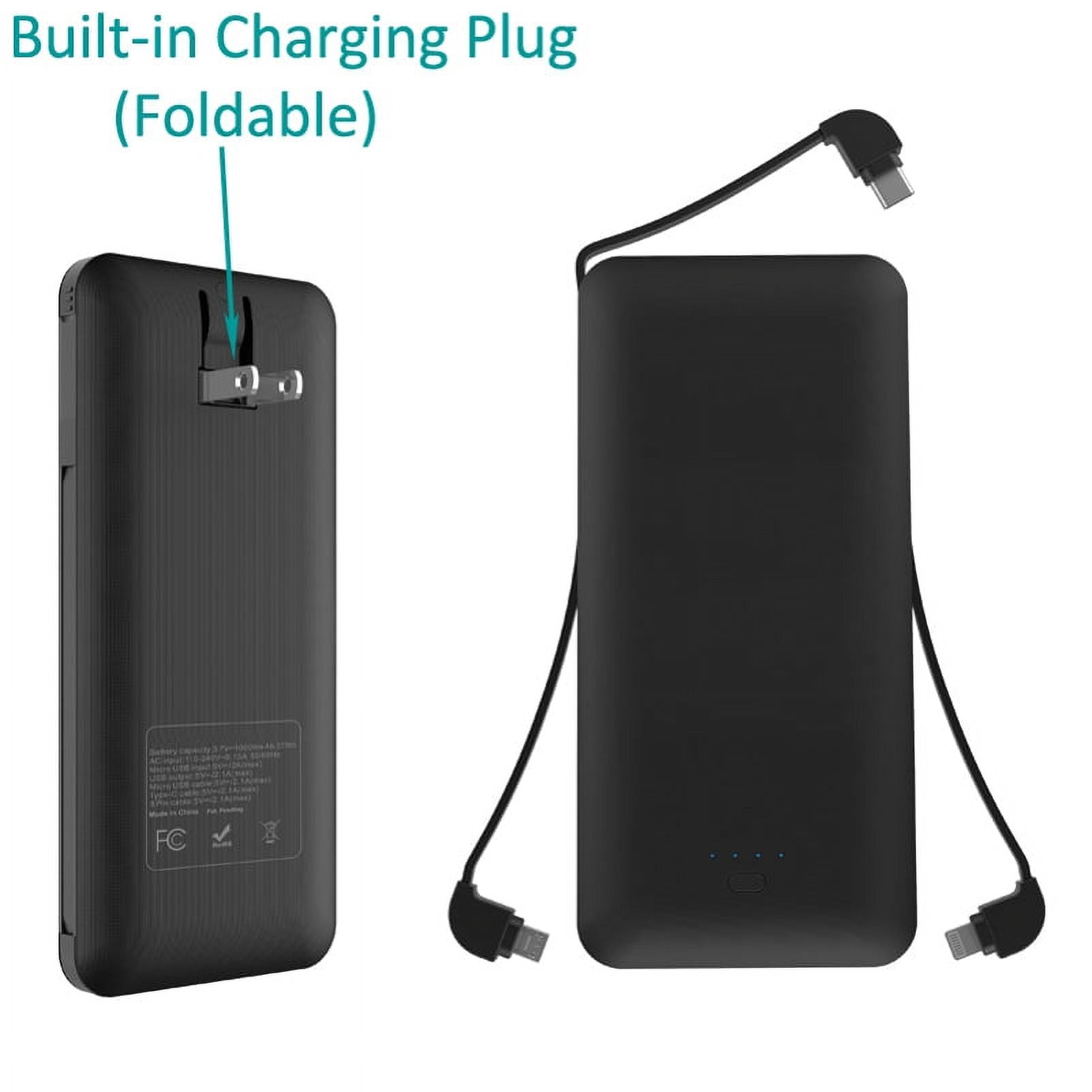 Charger 10000mAh Power Bank for Samsung Galaxy A71 5G - Backup Battery Portable USB Port Built-in Adapters AC Plug Slim W7L Compatible With Samsung Galaxy A71 5G Phone