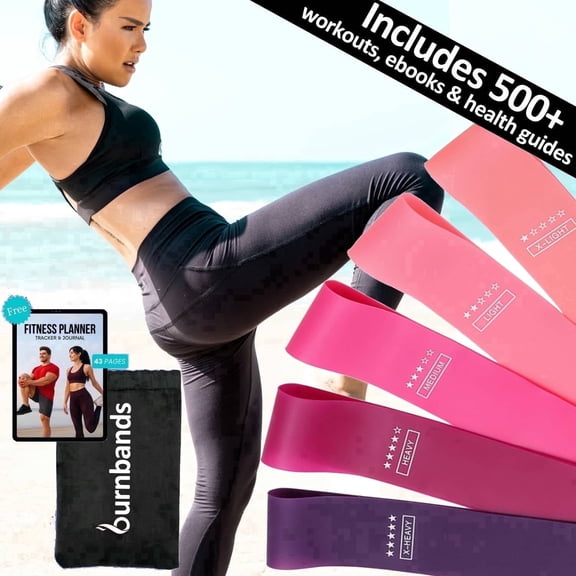 Resistance Loop Bands Non-Slip Latex Exercise Bands for Glutes, Legs, Pilates & Yoga Workouts Set of 5 with Carry Bag