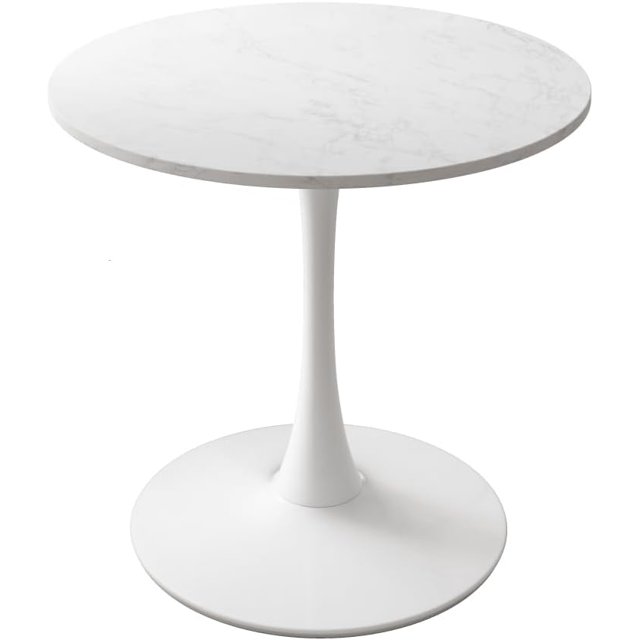 Modern Round Dining Table with Printed White Marble Table Top,Metal Base Dining Table, End Table (Marble +Round)