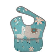 Bingfone Mess-Proof Baby Bib - Waterproof Bib For Baby Boy Or Girl With Food Catcher Pocket, Unisex-Teal Mama Llama