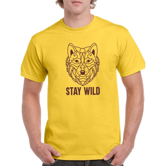 Stay Wild Wolf Head Lineart T-Shirt Men -Smartprints Designs, Male 4X-Large