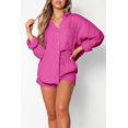thumbnail image 2 of 2 Piece Outfits Women Lounge Sets Fall Outfits Button Down Oversized Shirts And Shorts Tracksuit, 2 of 6