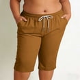 thumbnail image 6 of Costeam Womens Plus Size Solid Color Linen Blend Bermuda Shorts Drawstring Elastic Waist Dual Side Inset Hand Pockets Loose Fit Casual Athletic Summer Short Bottoms, 6 of 9