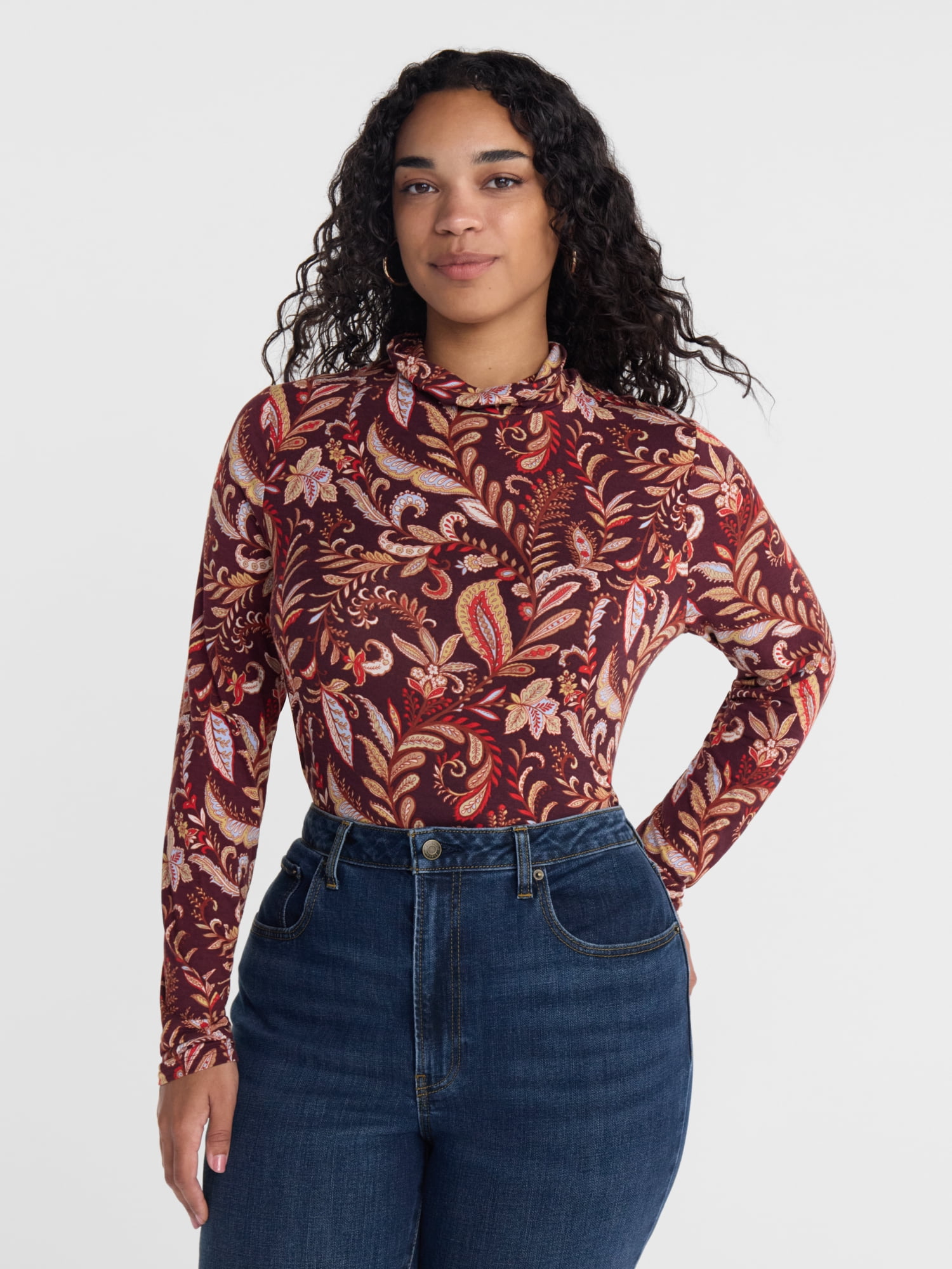 Scenario Women's Turtleneck Top with Long Sleeves, Sizes XS-XXXL