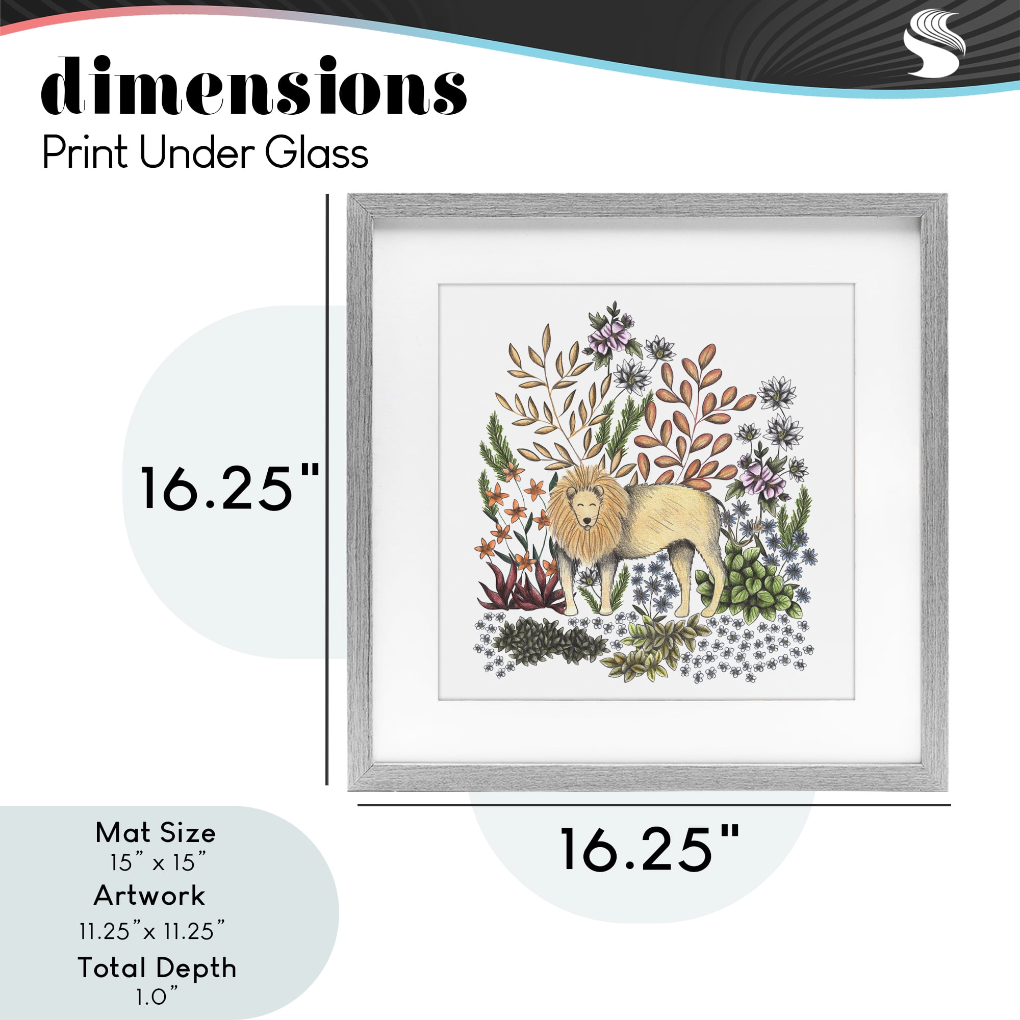 Jungle Wildlife Lion Gray Framed Print Under Glass, design by Cecilia Battaini