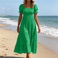 thumbnail image 5 of Aimik Womens Smocked Midi Dress Square Neck Puff Short Sleeve Tiered Ruffle A Line Flowy Dresses for Spring Summer, 5 of 6