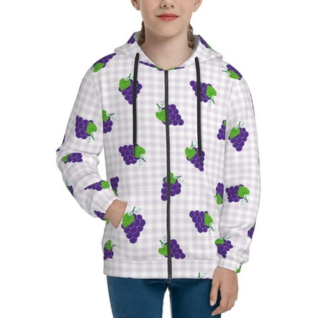 

Hoodies for Women Cute Grape Plaid Long Sleeve Sweatshirt Drawstring Zip Up Hoodie with Pockets Teen Girl Clothes