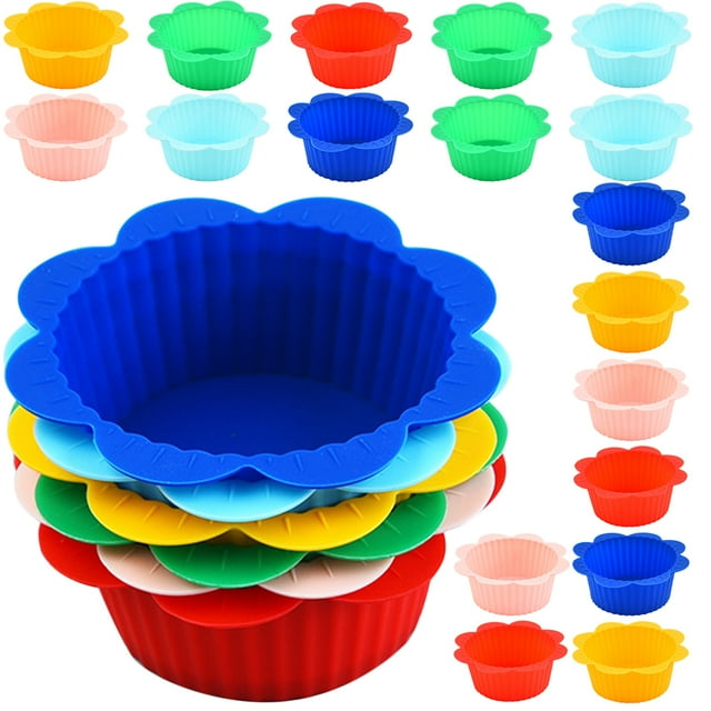 Shisuyan 24 Pcs Caissettes à Muffins en Silicone Caissettes à Muffins pour Gâteaux Moules de Cuisson Antiadhésifs Caissettes à Gâteaux en Silicone
