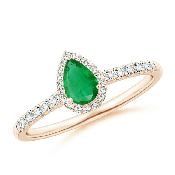 ANGARA Natural Pear-Shaped Emerald Halo Engagement Ring in 14K Rose Gold for Women (Size-6x4mm) | May Birthstone, Birthday, Anniversary, Jewelry Gift for Women | Natural Emerald Ring