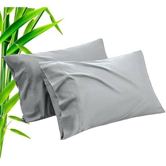 Pillow Cases Queen Size 2 Pack, Bamboo Rayon Cooling Pillowcases with Envelope Closure, Cool Breathable Pillow Case for Hot Sleepers & Night Sweats, 20x30 inch, Sliver Grey