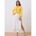 thumbnail image 3 of DARING DIVA Women's Lace Peasant Bell Sleeve Smocked Hem Cropped Boho Blouse XL Yellow, 3 of 6