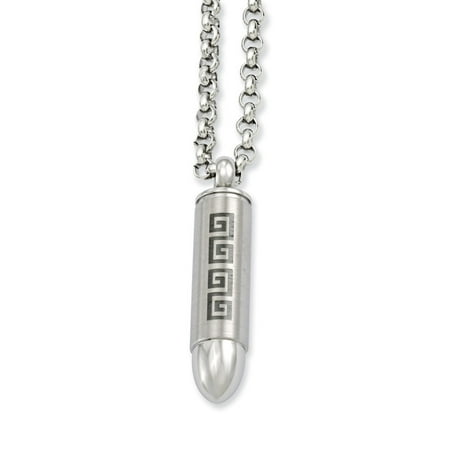 - Stainless Steel Greek Key Design Bullet Pendant Necklace 24'' inches length