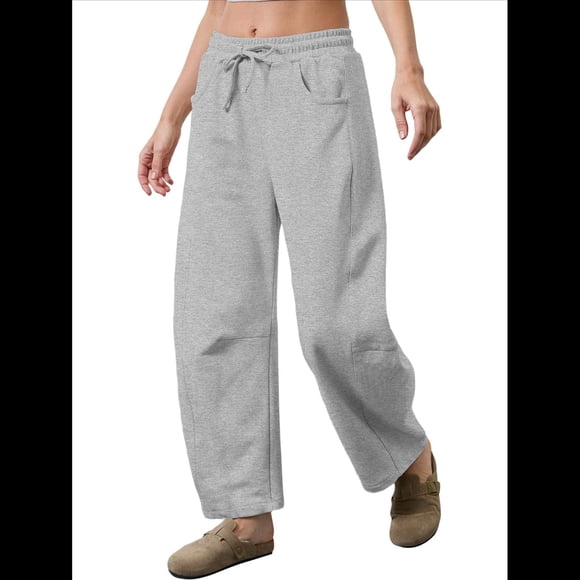 Pantalones Deportivos para Mujer con Cintura Elástica, Pierna y Cordón Ajustable, Estilo Palazzo Informal con Bolsillos. Gris M