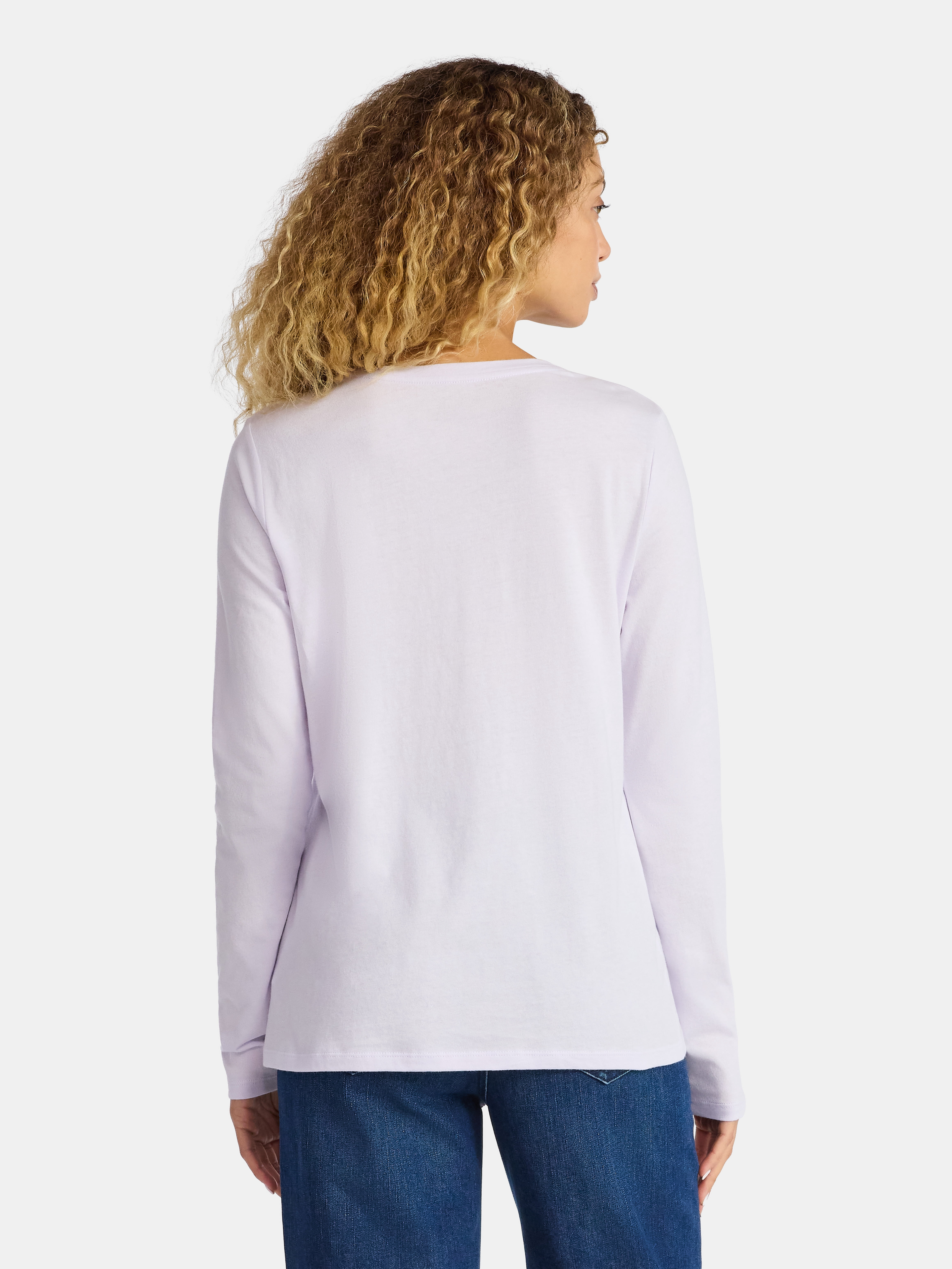 Time and Tru Women's Cotton Crewneck Tee with Long Sleeves, Sizes XS-XXXL