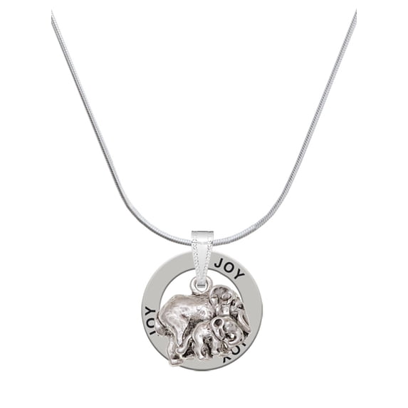 Delight Jewelry Silvertone Loved Elephant with Baby Joy Ring Charm Necklace, 18"