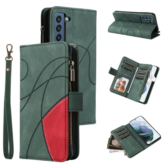 Compatible with Samsung Galaxy S21 FE 5G Wallet Case with Card Slots PU Leather Zipper Flip Folio Cover