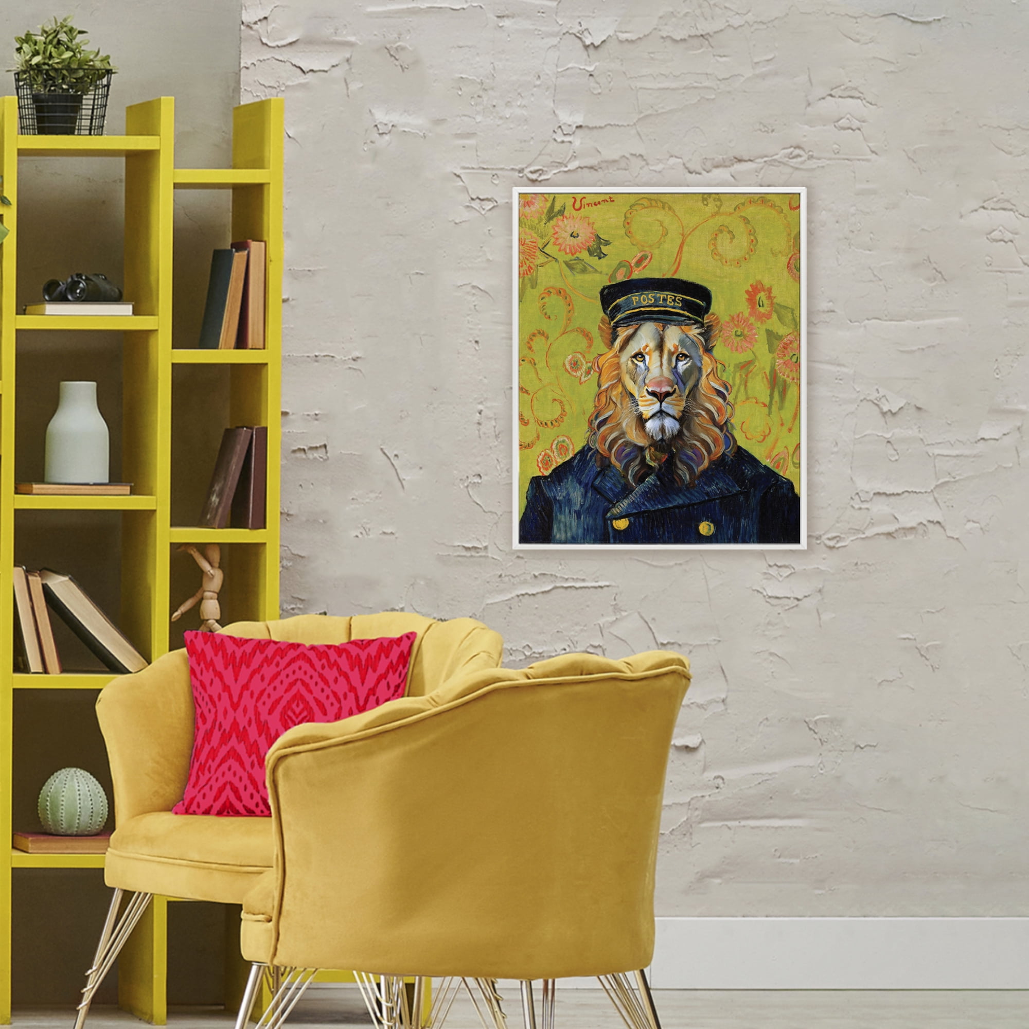 Stupell Industries French Lion Postmaster White Framed Giclee Art, design by Grotto Studios