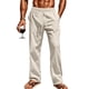 thumbnail image 5 of Pantalones largos de poliéster para hombre, informales, lisos, rectos, con cordón, con bolsillo y cintura elástica, 5 of 7
