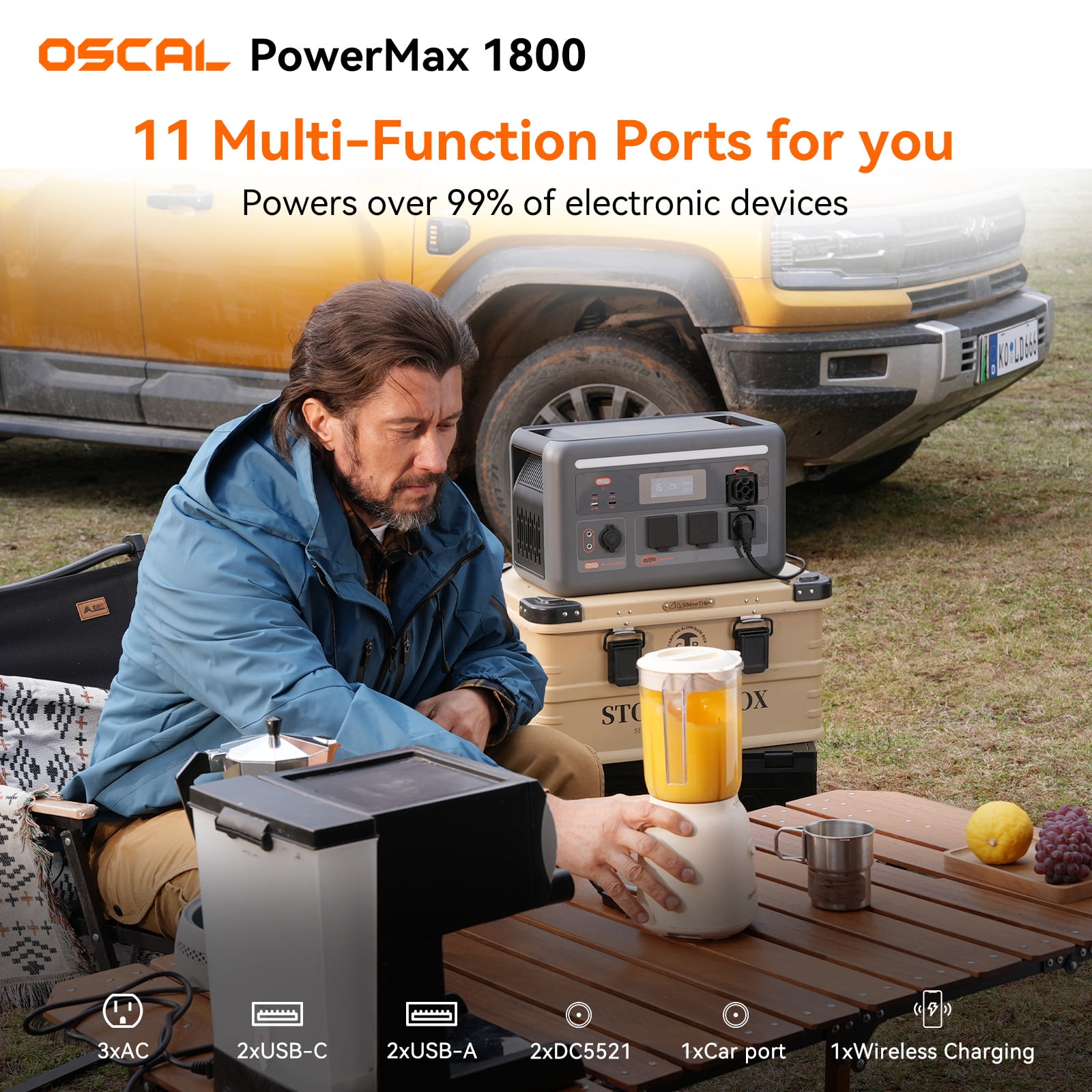 OSCAL PowerMax 1800 Solar Generator, 1024Wh LiFePO4 Battery, 1800W AC (3200W Surge), 11 Outlets, APP Control