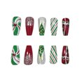 thumbnail image 7 of Christmas Press on Nails 24Pcs, Red Green Gold Glitter French Spooky Fake Nails Set, Reusable False Nails for Holiday Party Daily Wear Women Girls, Christmas Nail Art, 7 of 7