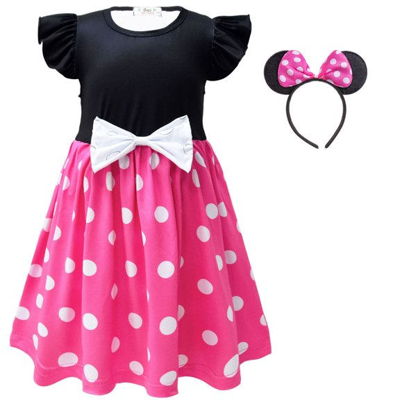 Toddlr Girls Mickey/Minnie Dress with Headband Cartoon Princess Dress 2-7 Year