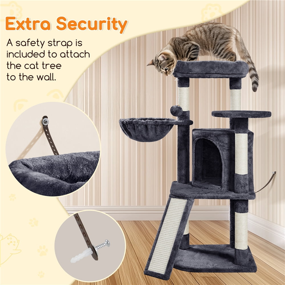 Yaheetech 41.9inch Cat Tree with Condo Basket Perch Platform, Dark Gray