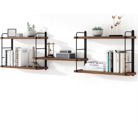 Wall Mounted Bookshelves, Floating Shelves for Wall, Wood Hanging Book Shelves for Room, Bedroom, Living Room, Easy Installation (Brown, 50W x 17H)