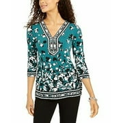 JM Collection Women's Petite Embellished Top Green Size Extra Large