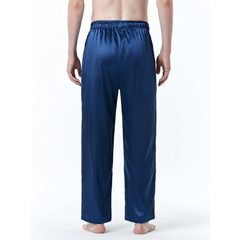 Rejlun Mens Lounge Pant Straight Leg Sleepwear Elastic Waist Pajama Pants Baggy Pj Bottoms Lightweight Sleep Trousers Navy Blue XL