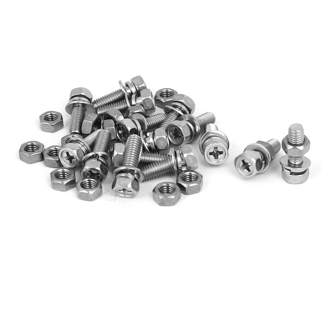 M5 x 16mm 304 Stainless Steel Hex Head Bolts Nuts w Washers 15 Sets