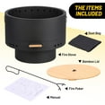 thumbnail image 3 of Yiwa 26 Inch Outdoor Smokeless Fire Pit Table with Bamboo Lid, Removable Ash Pan, Portable Carbon Steel for Backyard & Camping, 3 of 8
