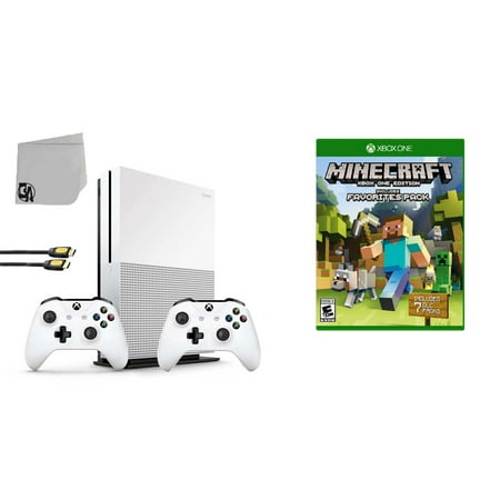 Microsoft 234-00051 Xbox One S White 1TB Gaming Console with 2 Controller Included with Minecraft BOLT AXTION Bundle Like New