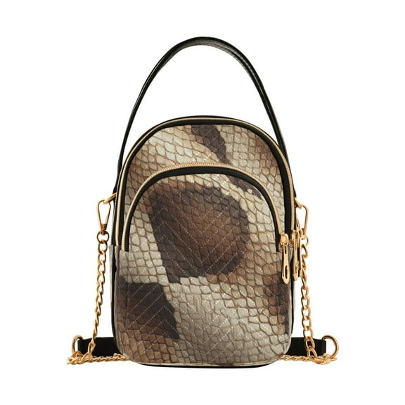 Leather Handbag Crossbody Bag Brown Snake Skin Pattern