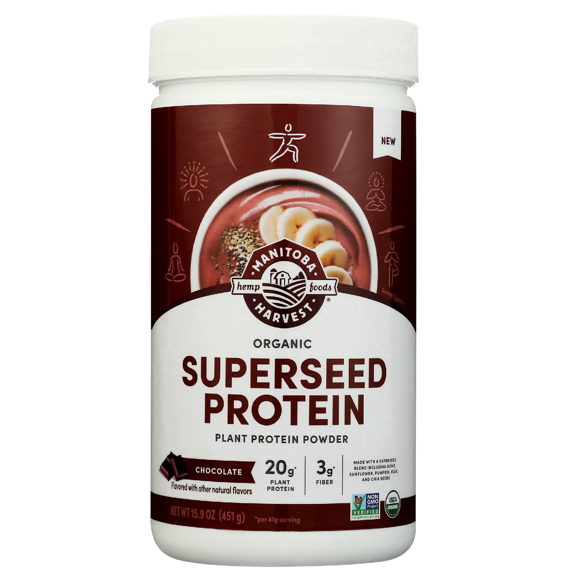 Manitoba Harvest Organic Superseed Plant-Based Protein Powder, Chocolate, 15.9 oz