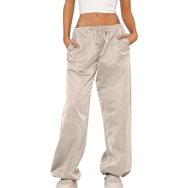 HUPOM Women'S Athletic Pants Pants For Women Track Pants Low Waist Rise  Full Straight-Leg Khaki XL