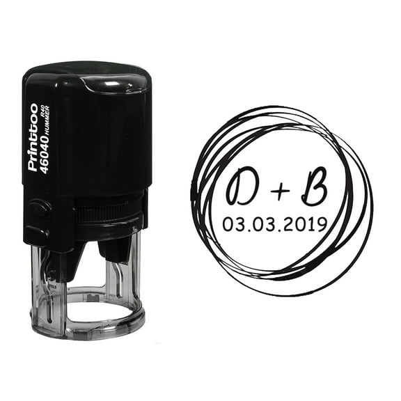 Printtoo Self Inking Custom Rubber Stamp Round Scribble Save The Date Personalized Stamper Gift Idea-Black