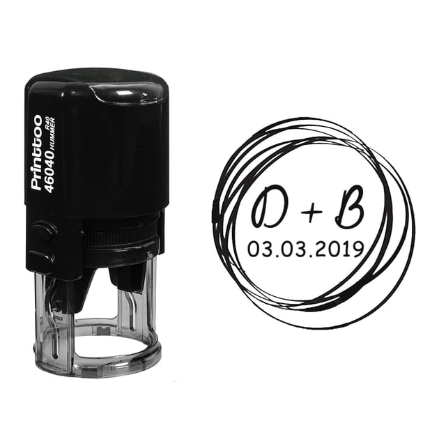 Printtoo Self Inking Custom Rubber Stamp Round Scribble Save The Date Personalized Stamper Gift Idea-Black