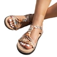 thumbnail image 1 of Women's Boho Flat Dress Sandals 2025 Crystal Rhinestones Sparkly Ethnic Beach Braided Sandals with Straw Sole, 1 of 6